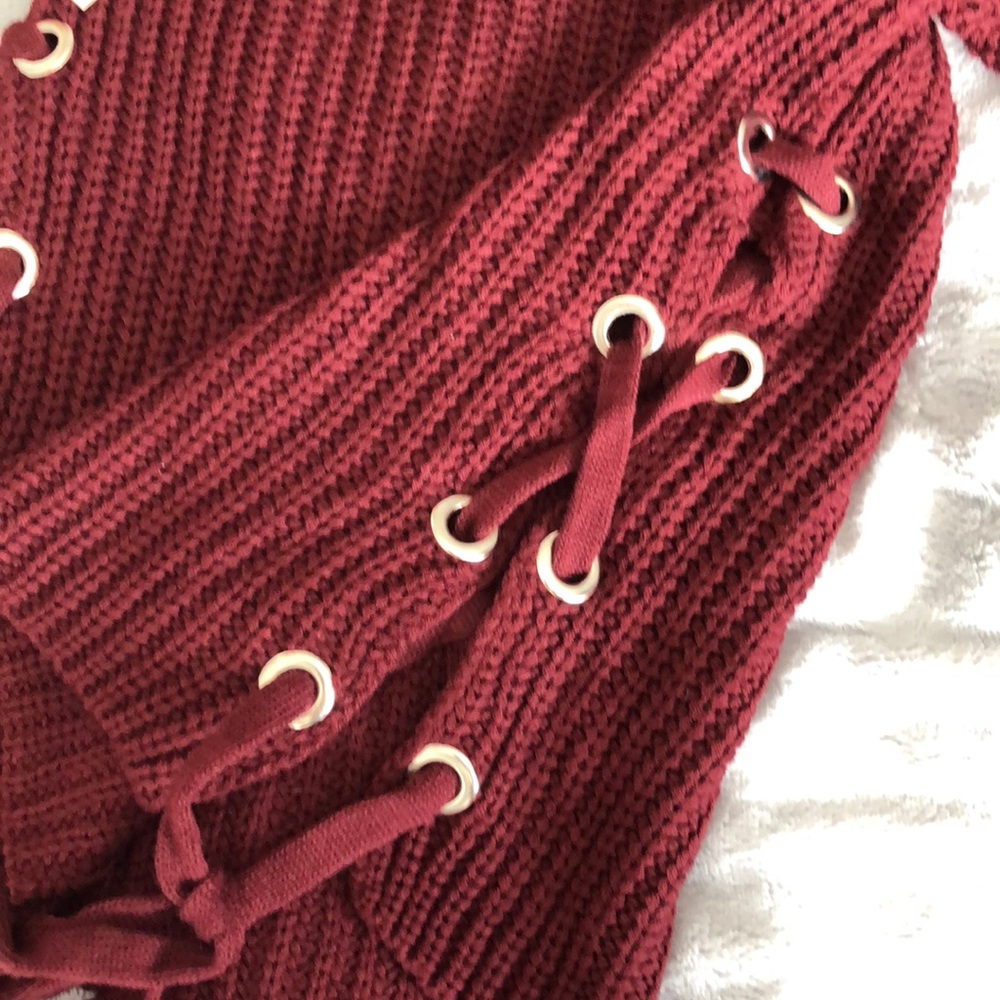 NWT maroon lace up side sweater - Picture 3 of 7